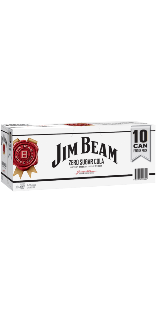 Jim Beam & Zero Cola Can 375ml 10 Pack Bayfields Liquor Superstore