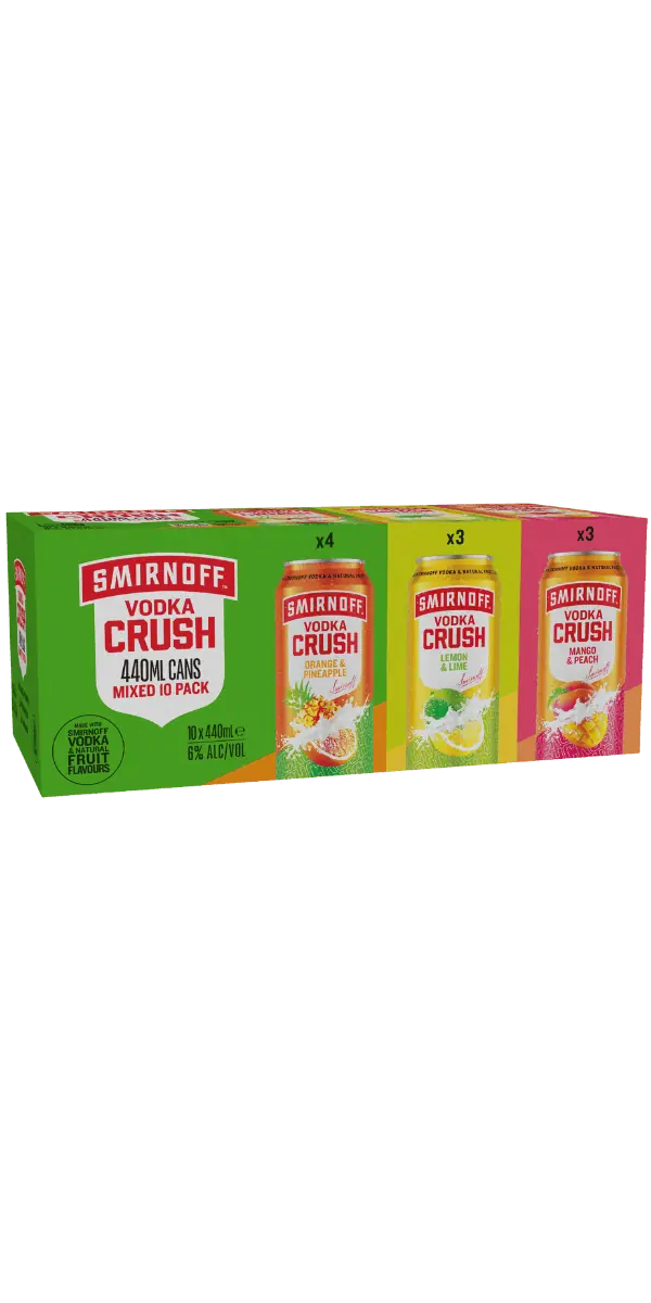 Smirnoff Vodka Crush Mixed 10 Pack 440ml Bayfields Liquor Superstore