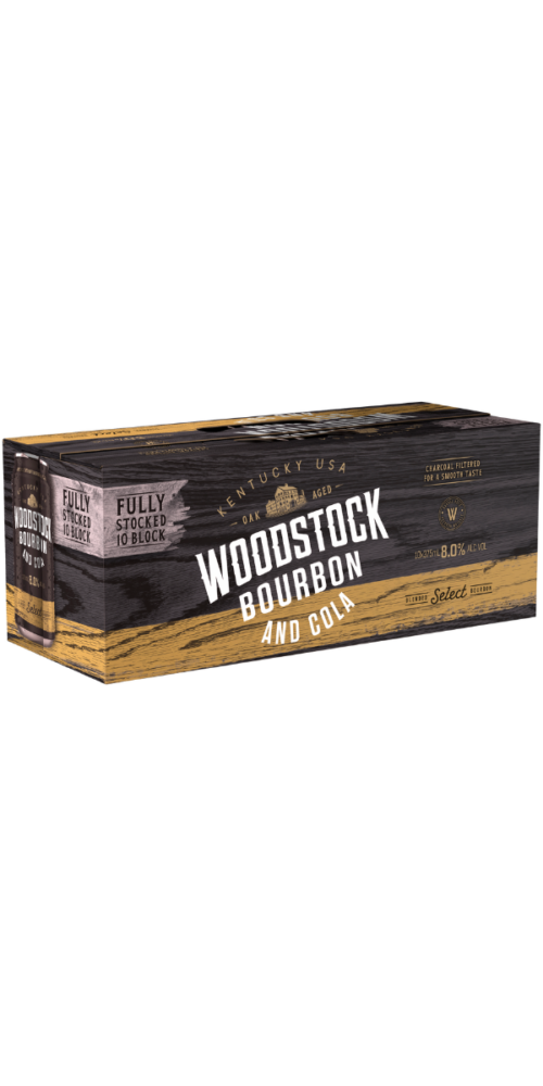 Woodstock Bourbon & Cola 8% Can 10 Pack Bayfields Liquor Superstore